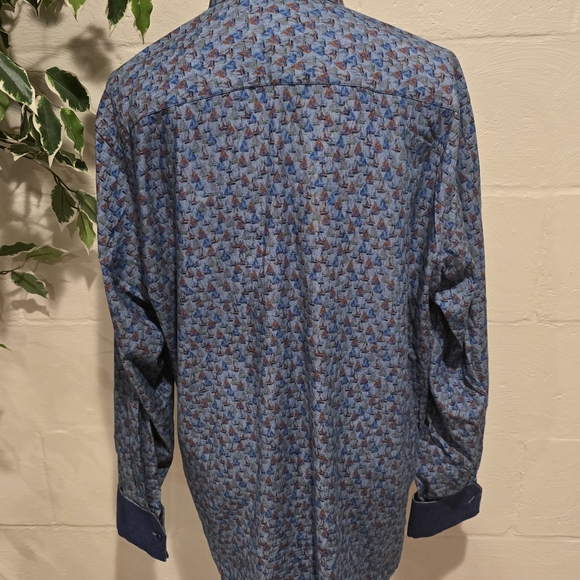 Bugatchi Mens Classic Fit Cotton Long Sleeve Sailboat Print Flip Cuff Size XXL. - Picture 4 of 11